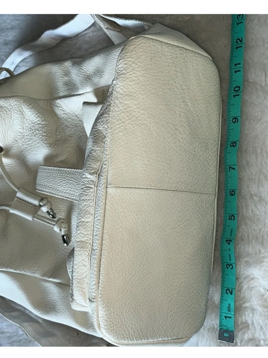 Ameri Leather ivory off white pebbled leather drawstring backpack like new! main image 6